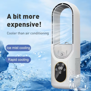 Bladeless Cooling Fan with Ice Mist – Quiet Portable Air Cooler with